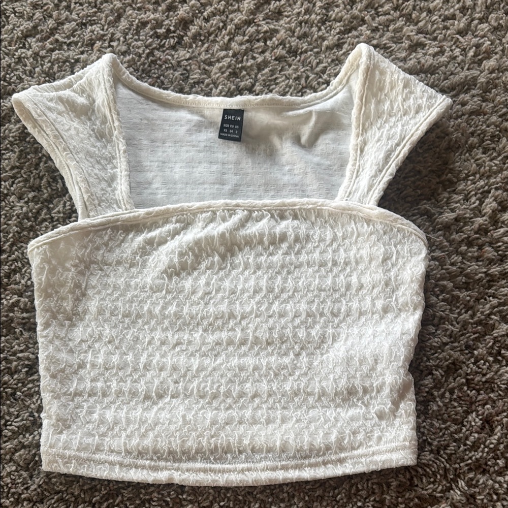 SHEIN White Textured Sleeveless Crop Tank Top
